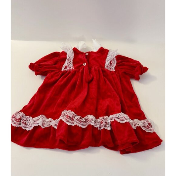 Beautiful Vintage Baby Girls 3-6M Christmas or Valentine Dress, White Trim Lace - Picture 3 of 3
